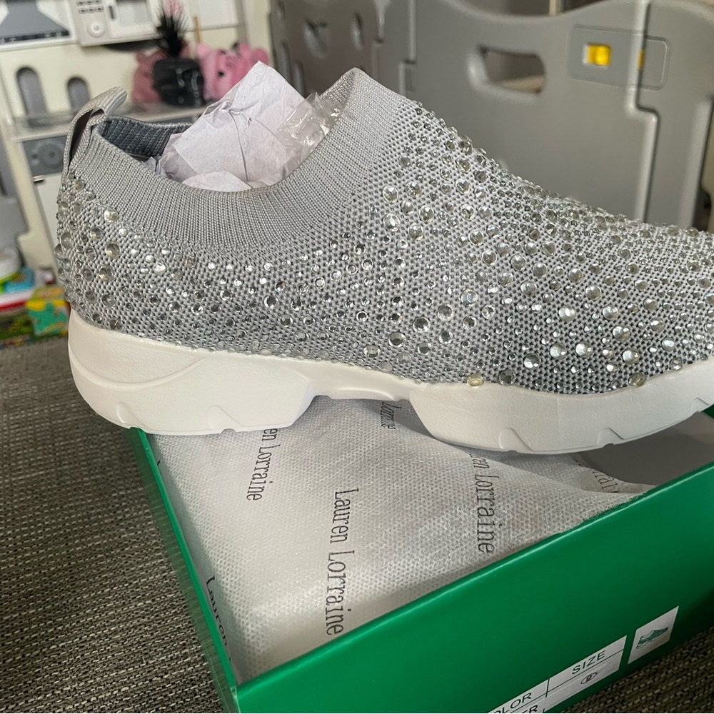 Lauren Lorraine Sparkling Silver Slip-On Sneakers